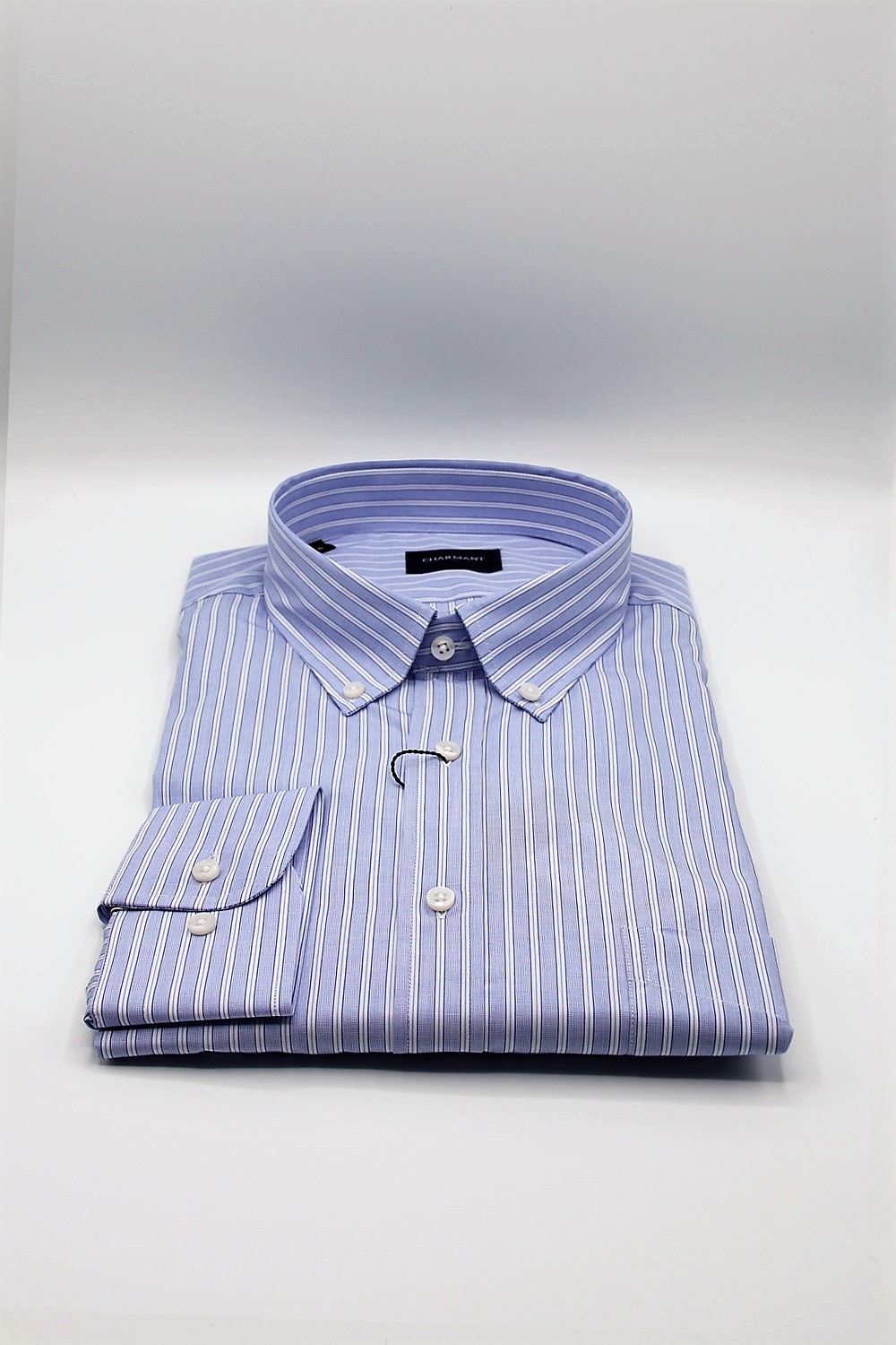 Camisa Charmant hombre lista azul manga larga