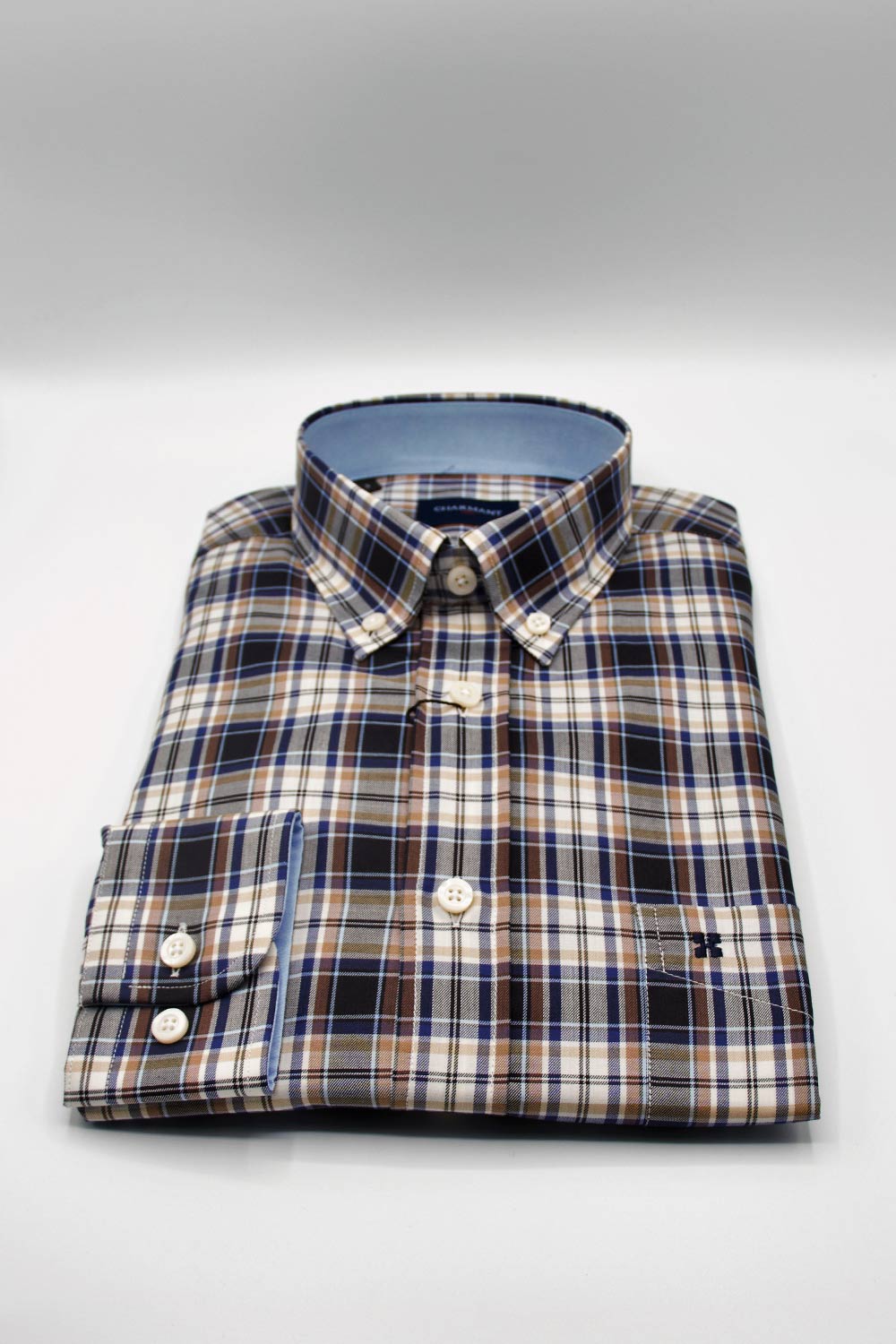 Camisa hombre manga larga Charmant cuadro marron