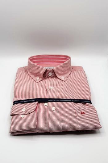 Camisa de hombre lista roja manga larga