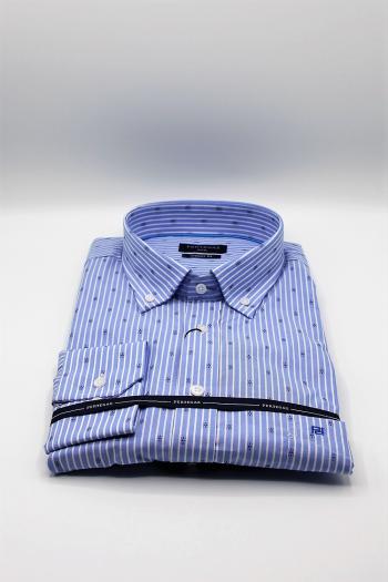 Camisa de hombre manga larga lista azul