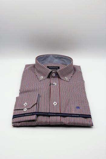 Camisa cuadros rojo y marino manga larga