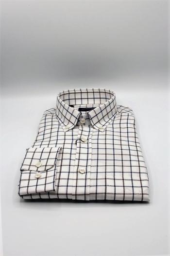 Camisa cuadro beig manga larga