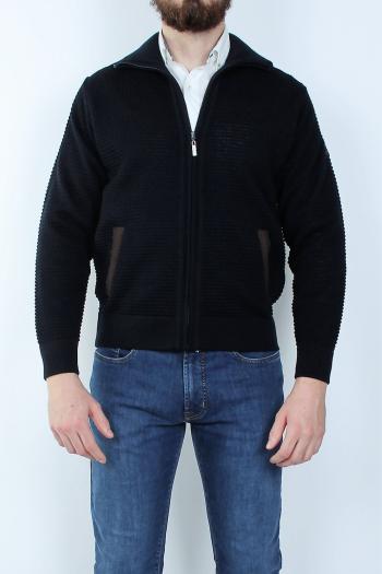 Chaqueta de punto con cremallera y codera marron