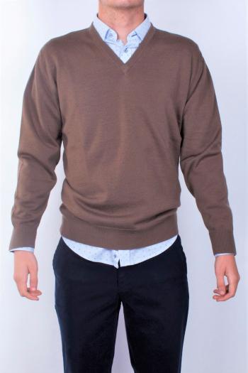 Jersey cuello de pico de hombre Migueleto marron