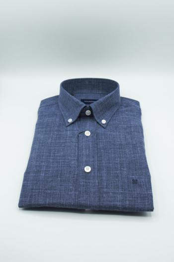 Camisa Charmant de lino hombre azul manga corta