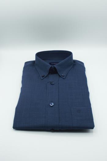 Camisa de lino hombre azul marino manga corta