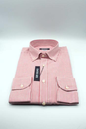 Camisa de hombre Sir Buho manga larga lista roja
