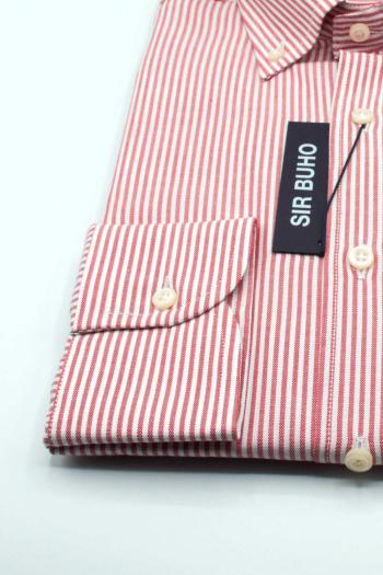Camisa de hombre Sir Buho manga larga lista roja
