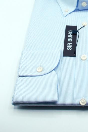 Camisa de hombre Sir Buho manga larga lista azul