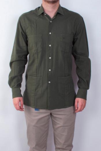 Camisa guayabera de hombre manga larga verde kaki