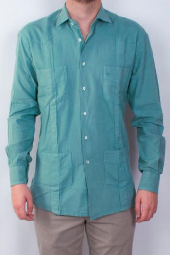 Camisa guayabera de hombre manga larga verde