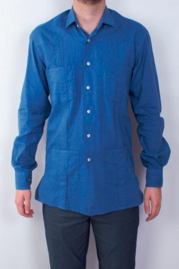Camisa guayabera de hombre manga larga azul