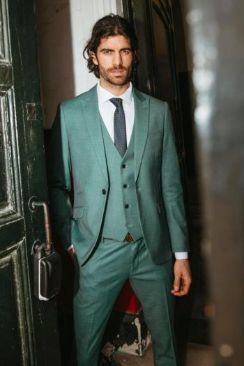 Traje de hombre Selinac verde con chaleco