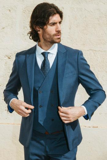 Traje de hombre Selinac azul con chaleco
