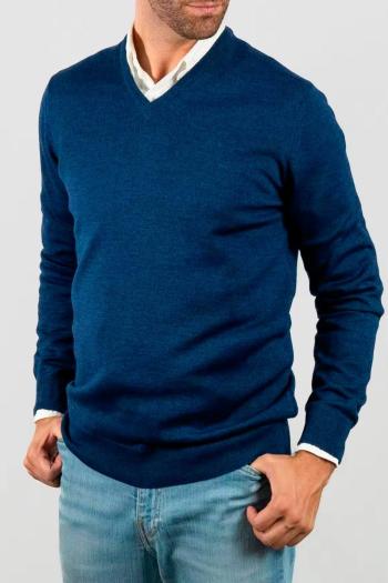 Jersey cuello pico de hombre Pertegaz azul